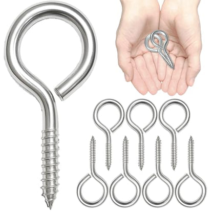 8PCS 2.55 Inch M6 304 Stainless Steel Heavy Duty Eye Screw Hooks