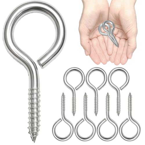 8PCS 2.55 Inch M6 304 Stainless Steel Heavy Duty Eye Screw Hooks