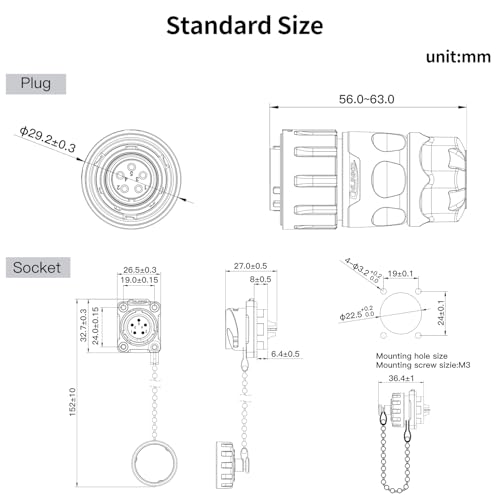 CNLINKO YM-20 Reverse Mount Connector IP68 Waterproof Female Plug Male Socket for Industrial Use(5-Pin) - size: 5-Pin, style: Female Plug/Male Socket