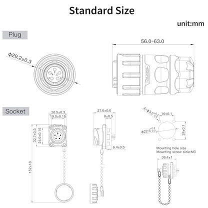 CNLINKO YM-20 Reverse Mount Connector IP68 Waterproof Female Plug Male Socket for Industrial Use(5-Pin) - size: 5-Pin, style: Female Plug/Male Socket