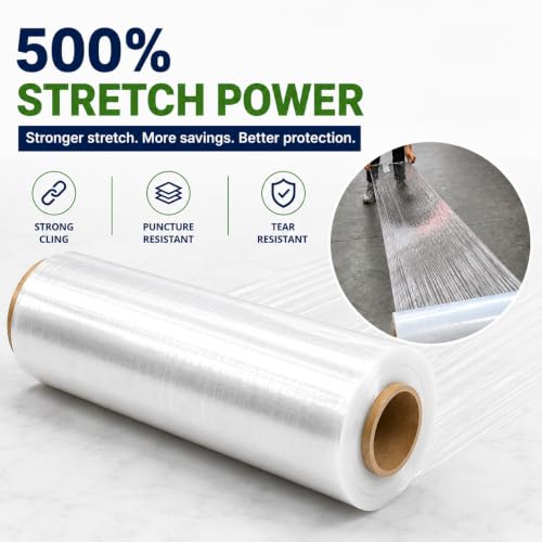 Stretch Film Shrink Wrap 17" x 1500 FT, 2 Rolls, 80 Gauge - size: 17IN-Clear-2 Rolls