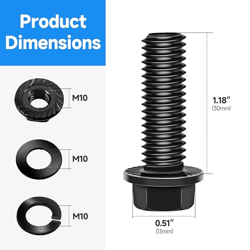 (10Sets) M10 Bolt x 30mm Flanged Hex Head Bolts, External Flange Hex Drive M8 Screws, Class 10.9 Black Zinc Plated Alloy Steel Metric M10x1.5 Bolts Kit - color: Black-M10, size: 30mm