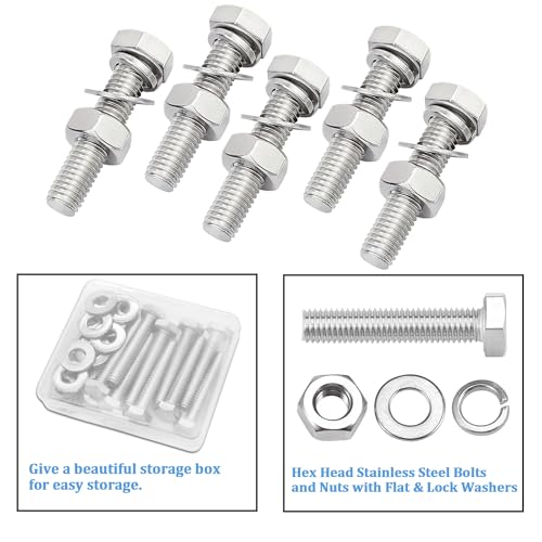 10 Sets 1/4-20 x 2 Stainless Steel Hex Head Screws Bolts, Flat, Nuts & Lock Washers,Hex Bolts 18-8(304) Full Thread - color: Silver-hex, size: 1/4-20x2"(10 sets)