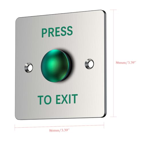 Push to Exit Button for Door Access Control Big Press Button Waterproof Stainless Steel Shell NO/COM Output - color: 3.4''x3.4''
