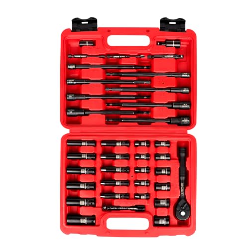LLNDEI 1/4" Drive Socket Set & Nut Driver Set with Ratchet 38Pcs SAE 5/32" - size: 38PCS SAE