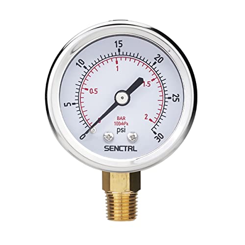 SENCTRL 0-30 Psi Low Pressure Gauge, 1/4 NPT Lower Mount - size: 0-30Psi, style: Lower Mount