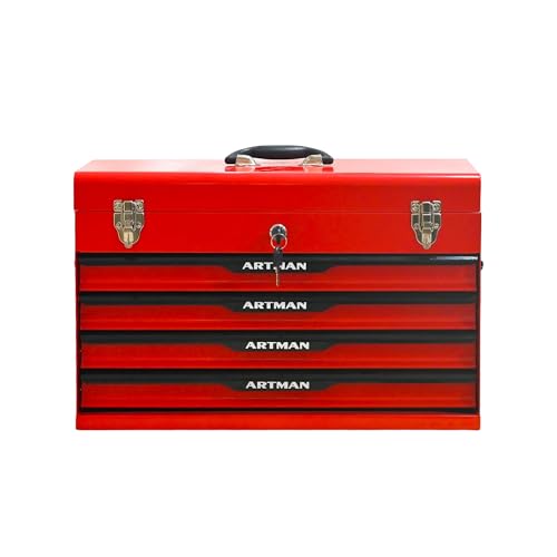 21-Inch 4-Drawer Heavy Duty Metal Tool Box, Portable Steel Chest With Eva Liners, Ball Bearing Slides, Locking Lid, 200lbs For Garage, Workshop, Home & Auto Mechanics (4, Red+Black(ARTMAN)) - color: Red+Black(ARTMAN)
