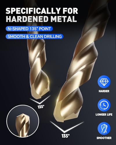 COMOWARE Cobalt Drill Bit Set- 29Pcs M35 High Speed Steel Twist Jobber Length for Hardened Metal, Stainless Steel, Cast Iron and Wood Plastic with Metal Indexed Storage Case, 1/16"-1/2" - size: M35 29PCS