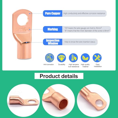 Twidec/160PCS Battery Cable Ends AWG 2 4 6 8 10 12 Gauge Copper Cable Wire Lugs,Ring Terminals Connectors,Copper Ring Terminals Connectors with Heat Shrink N-095-160PCS - color: 160PCS
