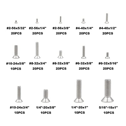 #2-56 to 5/16"-18 UNC 304 SS Phillips Flat Head Machine Screws Kit