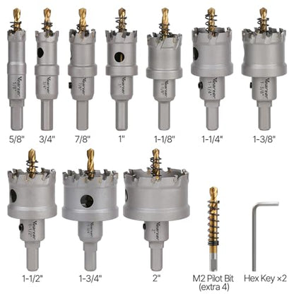 16PCS 5/8''-2'' Carbide Hole Saw Kit for Metal, Heavy Duty Holesaw
