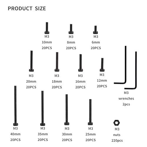 440Pcs Black Alloy Steel M3 Metric Hex Socket Screws with Matching Nuts - color: 440Black