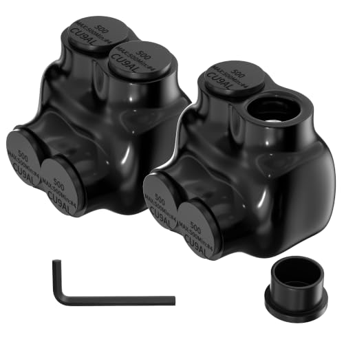 2 Port Insulated Multi Tap Connector 500MCM-4 AWG Aluminum to Copper Wire Connectors Single Side Entry Aluminum Wire Connectors with Slotted Allen Hex - 2Pack - color: 500MCM-4 AWG(2pcs)