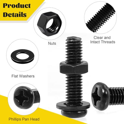225pcs M4 M5 M6 Pan Head Bolts Nuts Assortment Kit, 14/22/28/38/53 mm - size: B M4M5M6 225pcs