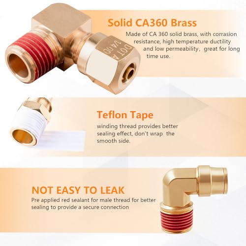 220Pcs Brass DOT Air Line Fittings Push Lock Air Fittings & Air Nylon Tube Compression Fittings Kits,1/4" 1/8" 3/8" 1/2" NPT Push To Connect Fittings Quick Connect Air Hose Fittings Assortment