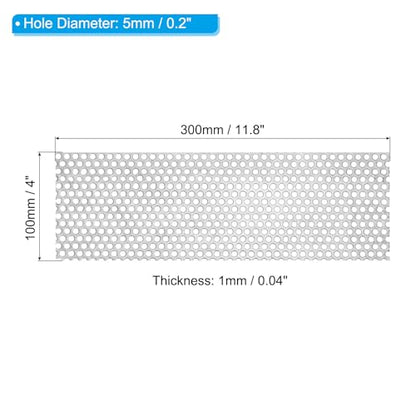 PATIKIL 11.8" x 4" 304 Stainless Steel Perforated Sheet, 0.2" Hole 19GA Expanded Metal Mesh Plate Screen Decorative Meshes for Ventilation Grill Smoking - size: 11.8" x 4"