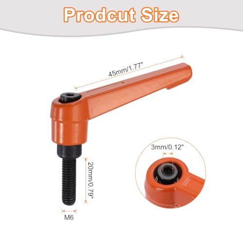 uxcell Clamping Lever Handles for Lathe, M6x20mm Male Thread Orange - size: M6x20mm