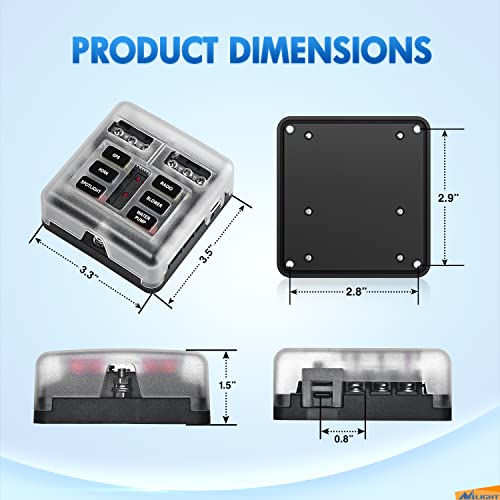 Nilight - 50055F 6 Way Blade Screw Fuse Block 6 Circuits with Negative Bus Fuse Box Holder with LED Indicator ATO/ATC Fuse Panel Waterproof Cover for 12V Automotive Cars Marine Boats RVs Trailers - color: 6Way Fuse Block