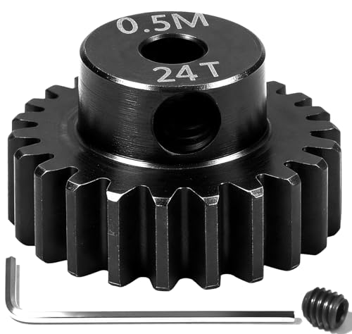 Hardened Steel 0.5M Pinion Gear 24T 2mm Shaft for RC Car/Helicopter Upgrade, Compatible with ARRMA 1/14 Typhoon 1/16 Mojave 1/18 Granite, Losi 1/12, 0.5Mod 13T-27T Gear for Brushed Brush-Less Motors - size: 24T