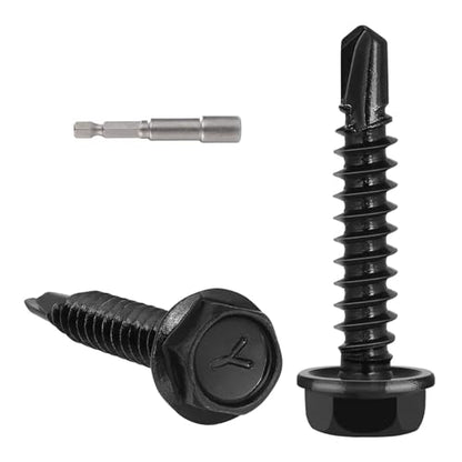 VGBUY 128pcs #8 x 1-1/2" Self Drilling Screws for Metal,410 Stainless Steel Black Zinc Plated,Self Tapping Sheet Metal Screws,Hex Washer Head - color: Black Hex Washer Head, size: #8 x 1-1/2 inch