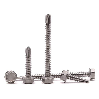 #8 x 1-1/4" Flanged Hex Head Self Drilling Screws for Sheet Metal (50 pcs), Corrosion Resistant 410 Stainless Steel, No Pre-Drilling, Flange Hex Drive Self Tapping Screw - size: #8 x 1-1/4"