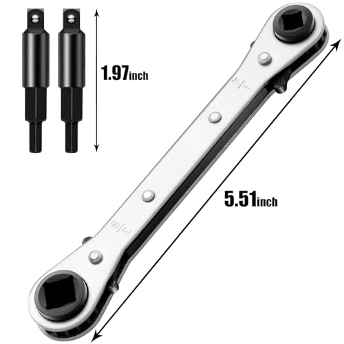 Service Wrench HVAC,3/16"-3/8" 5/16" x 1/4"Valve Wrench with Hex Adapter - style: 1 Flat Wrench + 2 Hexagon Bit