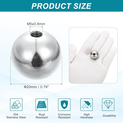PATIKIL M5 x 20mm Ball Nuts Knob, 304 Stainless Steel Round Solid Silver Light Fixture Decorative Screw Cap Cover Machinery Hardware - size: M5x20mm