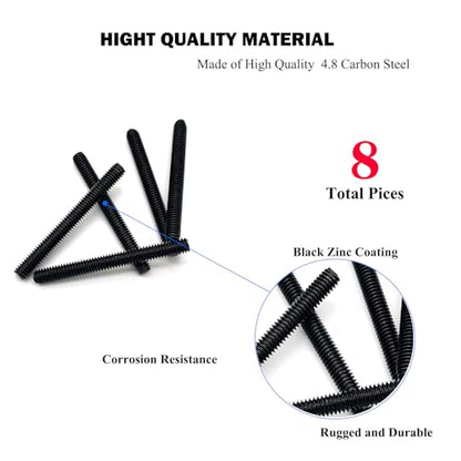 8pcs Black Zinc Fully All Threaded Rod Carbon Steel Long Thread Screw 5/16x3 for Furniture Garden Railing Mounting Assembly Fastening Steel Frame Connection Full Thread Rod for Furniture - size: Black-Zinc 5/16x3 Inch-8P