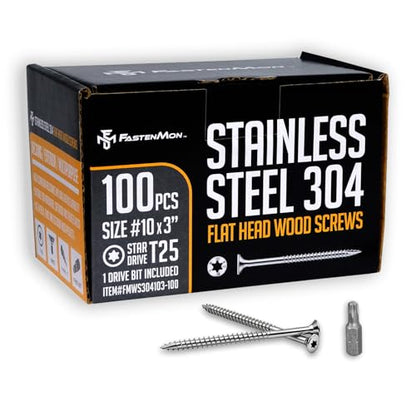 304 Stainless Steel Deck Screws, #10 x 3, 100 PCS - size: #10 x 3"