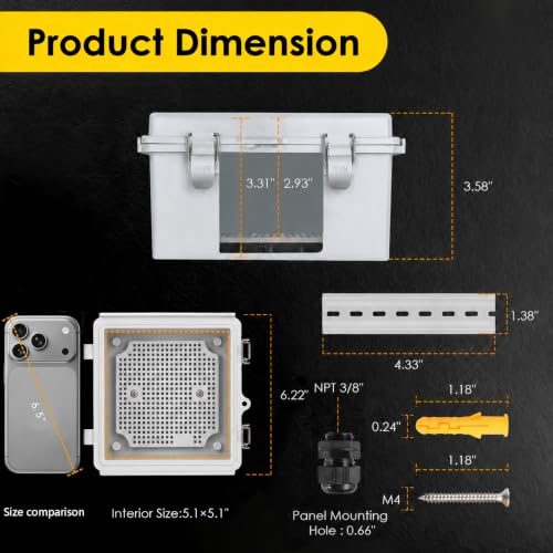 IP67 ABS Outdoor Electrical Junction Box Waterproof with Aluminum DIN Rail - color: Grey, size: 5.9''×5.9''×3.5''