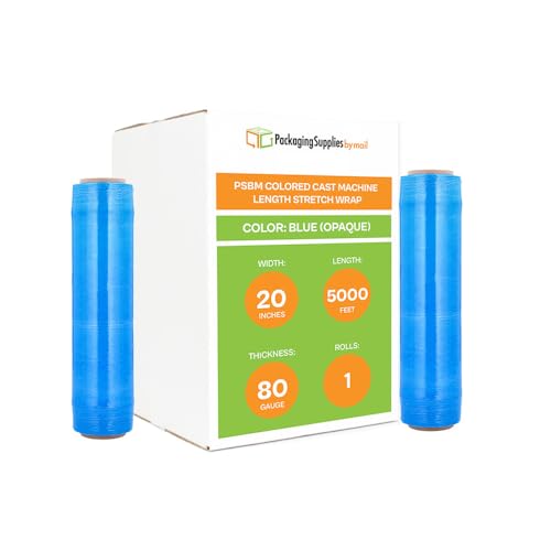 PSBM 1 Roll Dark Blue 20 Inch x 5000 Feet 80 Gauge Machine Stretch Film/Wrap, Heavy Duty Industrial Strength Shrink/Plastic Wrap for Moving, Packing, Shipping, Pallet Wrapping & Storage - color: Blue, size: 1 Roll