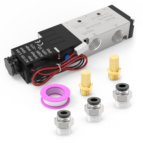 4V210-08 5-Way/2-Position Electric Solenoid Valve 1/4"NPT – Pilot-Operated AC110V, Aluminum Body with Outlet Wire - size: AC110V-Outlet Wire
