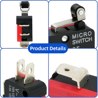 12 Pcs Micro Limit Switch with Short Hinge Roller Lever SPDT 1NO 1NC Microswitch V-155-1C25 - size: Short Hinge Roller Lever (V-155-1C25)