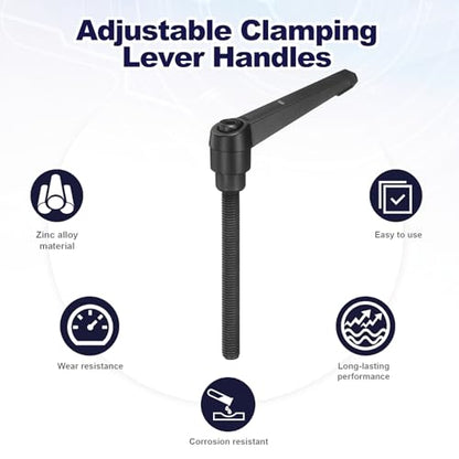uxcell 4Pcs Adjustable Clamping Lever Handles, M8x80mm Zinc Alloy Male Thread Stud Knobs with Nuts Quick Release Bolt Rotating Screw Handles for Lathes Woodworking, Black - size: M8x80mm