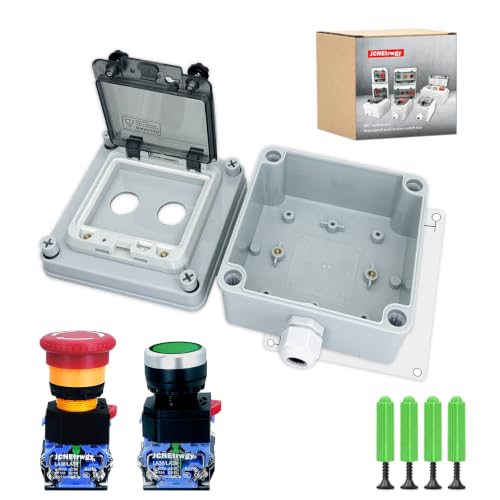 IP67 Waterproof Push Button Switch Box, Emergency Stop & Green Momentary Start/Stop Control Station with Anti-Misoperation Protective Cover, Outdoor Industrial Use, 1NO 1NC Contacts, 22mm - color: Green/emergency stop button switch box