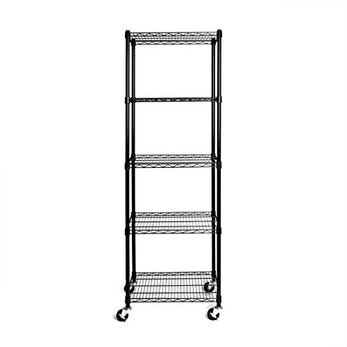 UltraDurable 5-Tier NSF Steel Wire Shelving, 24"W x 18"D x 75" H, Black - color: Black, size: 5-Tier Shelving, 24" W x 18" D