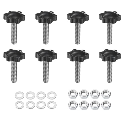 uxcell 8pcs Star Clamping Knobs with Nuts Washers, M8 x 35mm Metric 304 Stainless Steel Male Thread 32mm 6-Star Plastic Head, Threaded Stud Hand Knobs Handles Thumb Screws, Black - size: M8 x 35mm