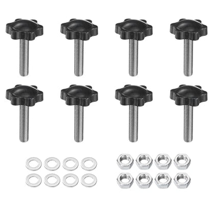 uxcell 8pcs Star Clamping Knobs with Nuts Washers, M8 x 35mm Metric 304 Stainless Steel Male Thread 32mm 6-Star Plastic Head, Threaded Stud Hand Knobs Handles Thumb Screws, Black - size: M8 x 35mm