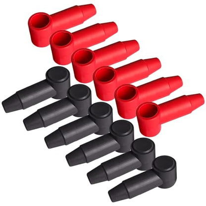 Ampper Silicone Terminal Covers Fit 1/4", 5/16" Stud 6-1 Gauge, R&B 12 Pc - color: Red & Black, size: 1/4" & 5/16" Stud Long