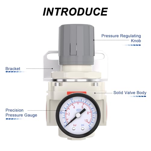 AIROE 3/4" NPT Air Pressure Regulator,Compressed Air System,Mini Air Regulator AR4000-06,0-150 PSI Gauge - size: 3/4"NPT