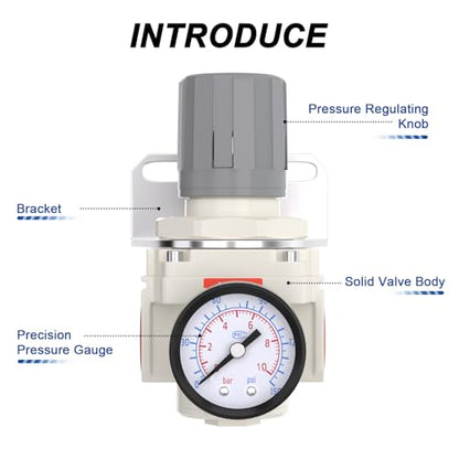 AIROE 3/4" NPT Air Pressure Regulator,Compressed Air System,Mini Air Regulator AR4000-06,0-150 PSI Gauge - size: 3/4"NPT