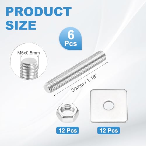MECCANIXITY 6Set M5x30mm Fully Threaded Rod Threaded Rods Bar Studs - size: M5x30mm