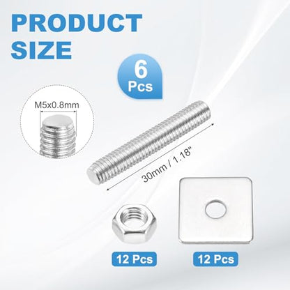 MECCANIXITY 6Set M5x30mm Fully Threaded Rod Threaded Rods Bar Studs - size: M5x30mm
