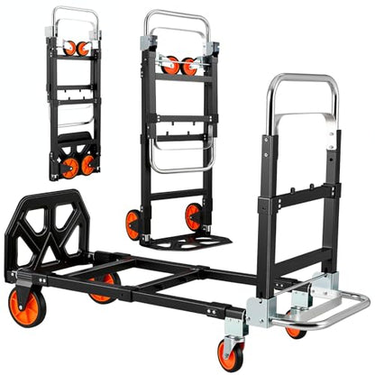 TLGREEN 3-in-1 Convertible Hand Truck, 600 lb, 4 Silent Wheels, Black - color: Black