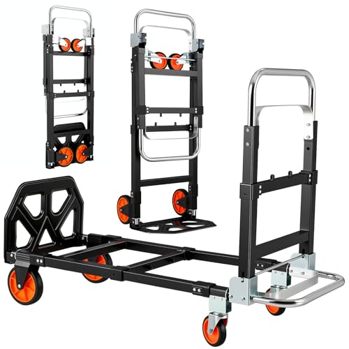 TLGREEN 3-in-1 Convertible Hand Truck, 600 lb, 4 Silent Wheels, Black - color: Black
