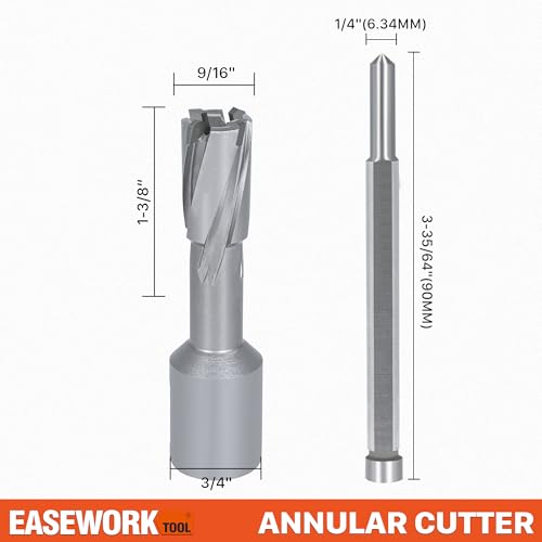 EASEWORK TOOL Carbide-Tipped Annular Cutter, 9/16" Diameter x 1-3/8" Depth - size: 9/16"x1-3/8"