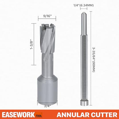 EASEWORK TOOL Carbide-Tipped Annular Cutter, 9/16" Diameter x 1-3/8" Depth - size: 9/16"x1-3/8"