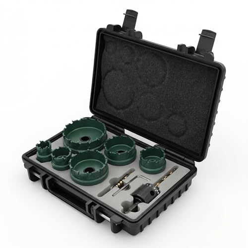 9-Piece Carbide Hole Saw Kit - Quick Change, Tungsten Carbide Cutting Teeth, Heavy Duty Hole Saw for Electricians and Professionals (Hole Saw Kit) - size: 9-Piece Set