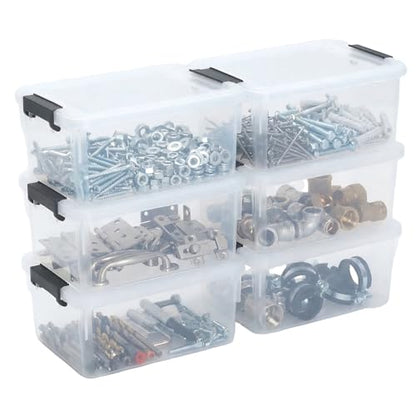 6 Pack Toolbox Organizer, Clear Plastic Screw Bins for Garage, Stackable Hardware Storage with Latching Lids, Mini Tool Box Containers for Nails, Bolts, Anchors, Fasteners, Craft Parts - size: Medium-6 Pack