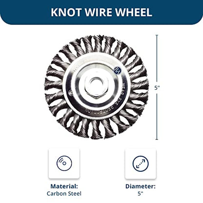 Benchmark Abrasives 5" Standard Twist Knot Abrasive Wire Wheel for Angle Grinder with 5/8"-11 Thread, Cleaning Narrow Holes, Drill, Deburring Grinding Wheels Wire Wheel Attachment - Carbon Steel - size: 5" x 1/2"